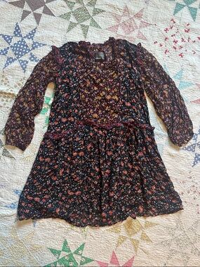 Anthropologie Sheer Black Floral Long-Sleeve Tunic Dress
